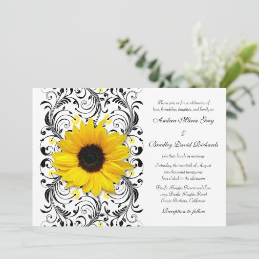 Sunflower Floral Wedding Invitation Kaart (Staand voorkant)