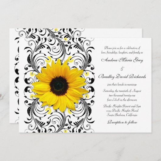 Sunflower Floral Wedding Invitation Kaart (Voorkant / Achterkant)