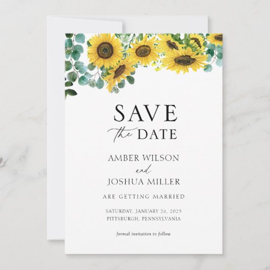 Sunflower Floral Wedding Save the Date Kaart (Voorkant)