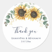 Sunflower Floral Wedding Thank You Favor Ronde Sticker (Voorkant)