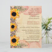 Sunflower Floral Yellow Rustic Wedding Invitation Kaart (Staand voorkant)