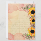 Sunflower Floral Yellow Rustic Wedding Invitation Kaart (Achterkant)