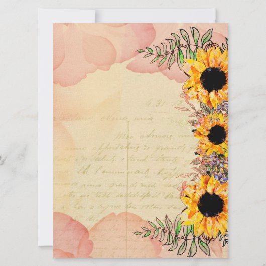 Sunflower Floral Yellow Rustic Wedding Invitation Kaart (Achterkant)