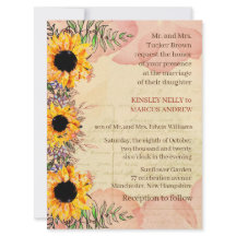 Sunflower Floral Yellow Rustic Wedding Invitation