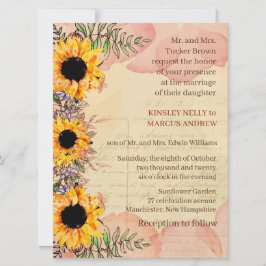 Sunflower Floral Yellow Rustic Wedding Invitation Kaart