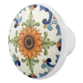 Sunflower Flower Mediterranean Blue Orange  Cream Keramische Knop (Rechts)