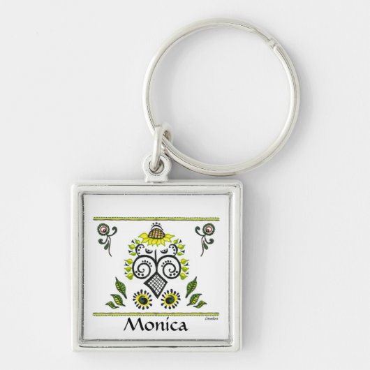 Sunflower Folk Art Name Keyring van Alexandra Cook Sleutelhanger (Voorkant)