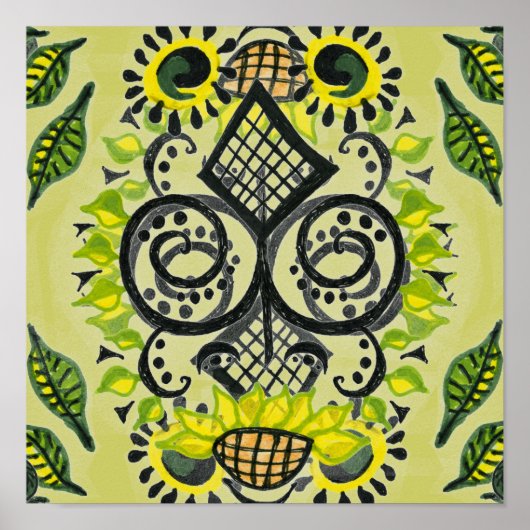 Sunflower Folk Art Pattern Poster (Voorkant)
