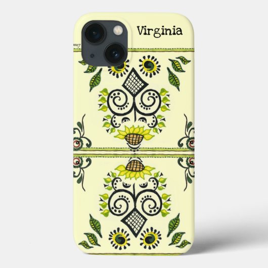 Sunflower Folk Pattern and your name Case-Mate iPhone Case (Achterkant)