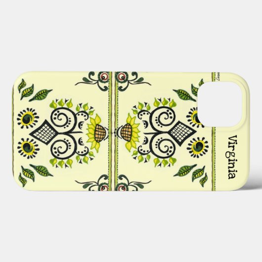 Sunflower Folk Pattern and your name Case-Mate iPhone Case (Achterkant (horizontaal))
