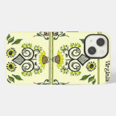 Sunflower Folk Pattern and your name iPhone Hoesje (Achterkant horizontaal)