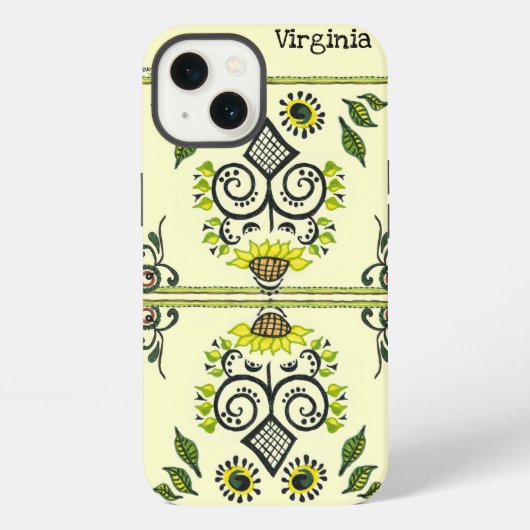 Sunflower Folk Pattern and your name iPhone Hoesje (Achterkant)