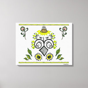 Sunflower Folk Pattern Canvas Afdruk