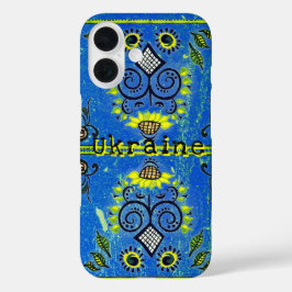 Sunflower Folk Pattern on Turquoise Blue Hoesje-Ma iPhone 16 Hoesje