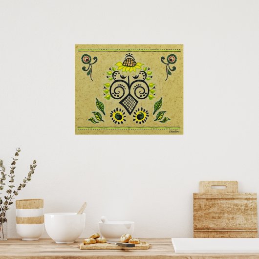 Sunflower Folk Pattern Poster (Keuken)