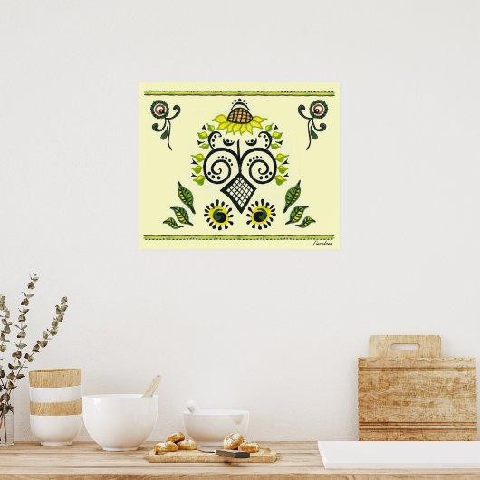 Sunflower Folk Pattern Poster (Keuken)