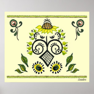 Sunflower Folk Pattern Poster
