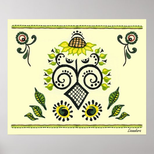 Sunflower Folk Pattern Poster (Voorkant)