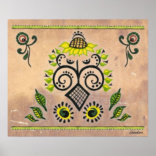Sunflower Folk Pattern Poster (Voorkant)