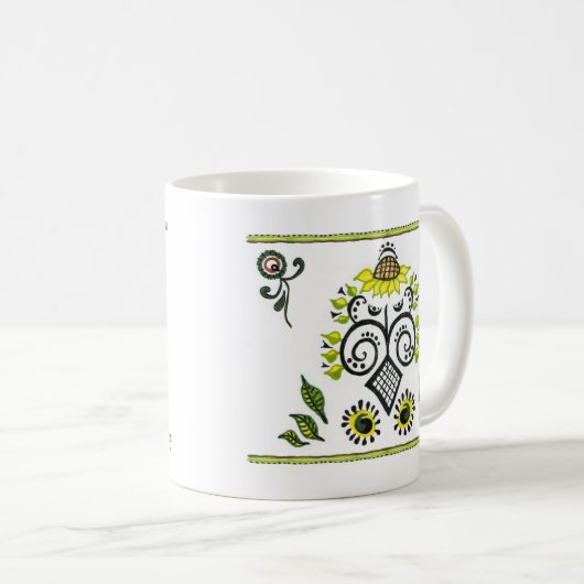 Sunflower Folk Pattern van Alexandra Cook Koffiemok (Voorkant rechts)