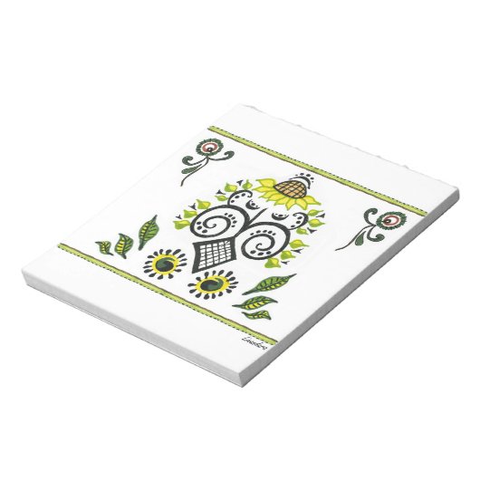 Sunflower Folk Pattern van Alexandra Cook Notitieblok (Linkerzijde)