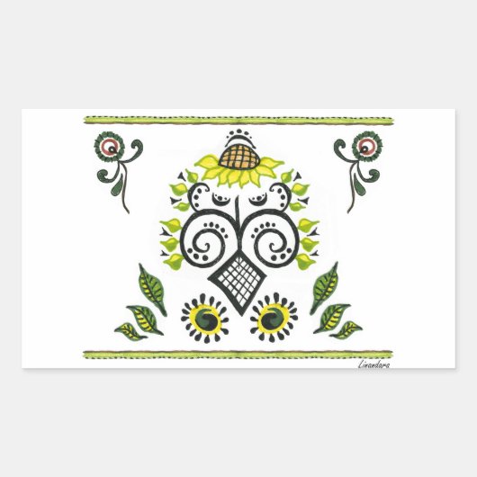 Sunflower Folk Pattern van Alexandra Cook Rechthoekige Sticker (Voorkant)