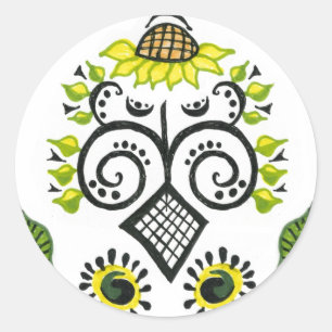 Sunflower Folk Pattern van Alexandra Cook Ronde Sticker