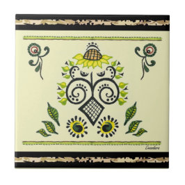 Sunflower Folk Pattern van Alexandra Cook Tegeltje