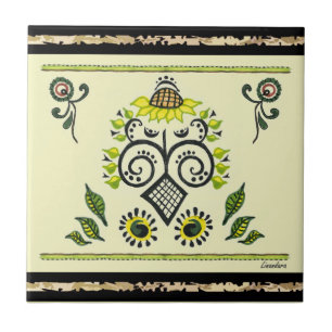 Sunflower Folk Pattern van Alexandra Cook Tegeltje