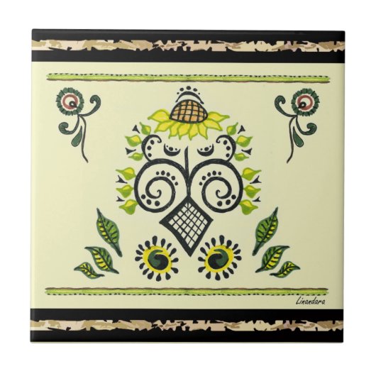 Sunflower Folk Pattern van Alexandra Cook Tegeltje (Voorkant)