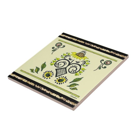 Sunflower Folk Pattern van Alexandra Cook Tegeltje (Zijkant)