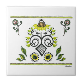 Sunflower Folk Pattern van Alexandra Cook Tegeltje