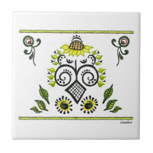 Sunflower Folk Pattern van Alexandra Cook Tegeltje