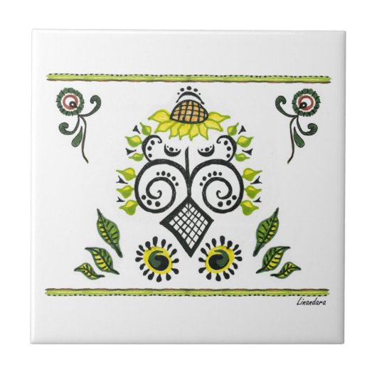 Sunflower Folk Pattern van Alexandra Cook Tegeltje (Voorkant)