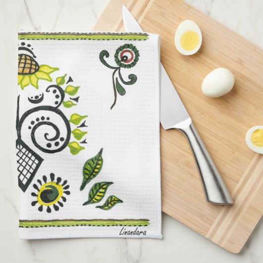 Sunflower Folk Pattern van Alexandra Cook Theedoek (Quarter Fold)