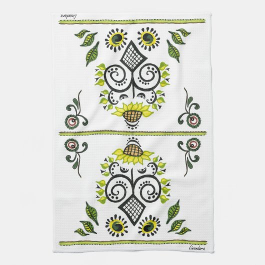 Sunflower Folk Pattern van Alexandra Cook Theedoek (Verticaal)