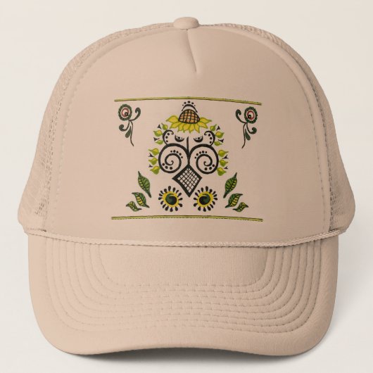 Sunflower Folk Pattern van Alexandra Cook Trucker Pet (Voorkant)