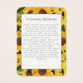 Sunflower Foto Funeral Floral Prayer Kaart (Achterkant)