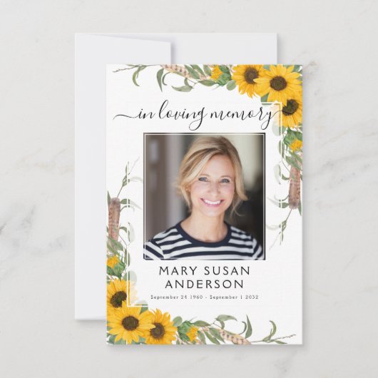 Sunflower Foto Funeral Memorial Poem Kaart (Voorkant)