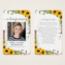 Sunflower Foto Funeral Memorial Poem Kaart