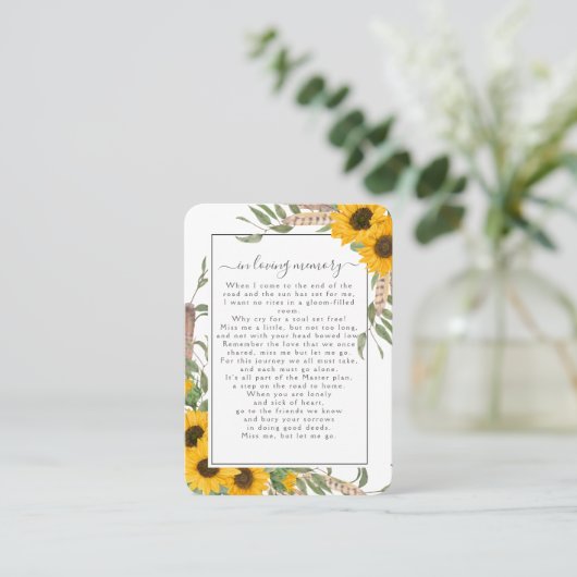 Sunflower Foto Funeral Memorial Poem Kaart Visitekaartje (Staand voorkant)