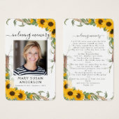 Sunflower Foto Funeral Memorial Prayer Kaart (Voorkant /achterkant)
