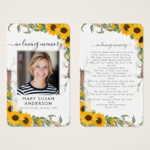 Sunflower Foto Funeral Memorial Prayer Kaart