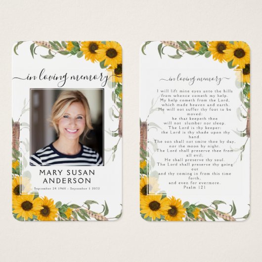 Sunflower Foto Funeral Memorial Prayer Kaart (Voorkant /achterkant)