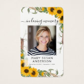 Sunflower Foto Funeral Memorial Prayer Kaart (Voorkant)