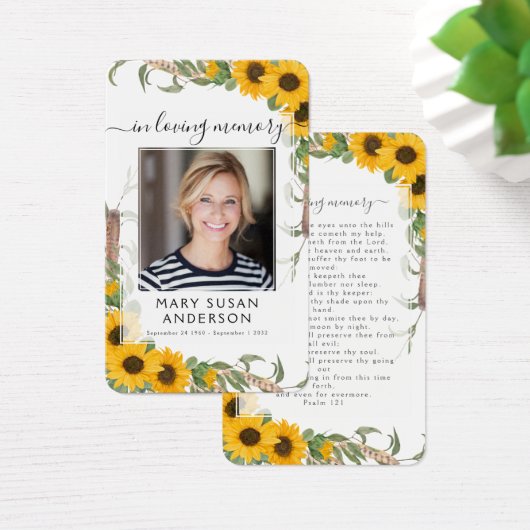 Sunflower Foto Funeral Memorial Prayer Kaart (Bureau)