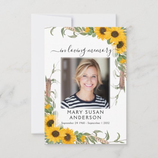 Sunflower Foto Funeral Memorial Prayer Kaart Notitiekaartje (Voorkant)