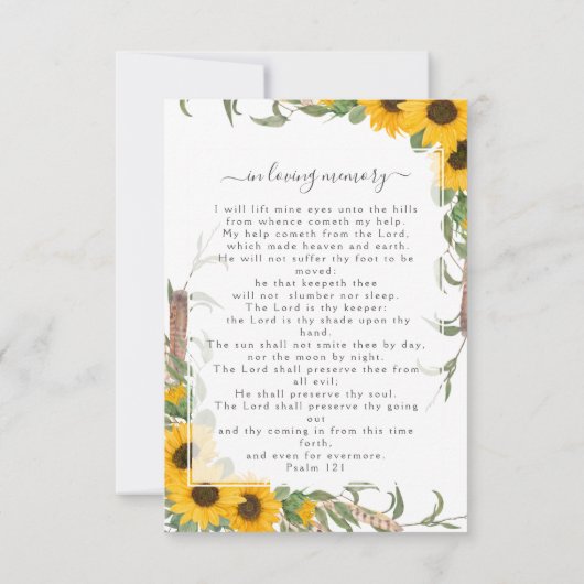 Sunflower Foto Funeral Memorial Prayer Kaart Notitiekaartje (Achterkant)