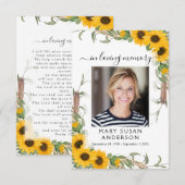 Sunflower Foto Funeral Memorial Prayer Kaart Notitiekaartje (Voorkant / Achterkant)