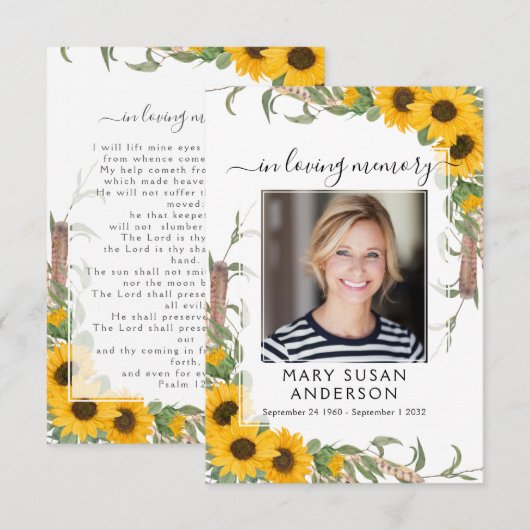 Sunflower Foto Funeral Memorial Prayer Kaart Notitiekaartje (Voorkant / Achterkant)